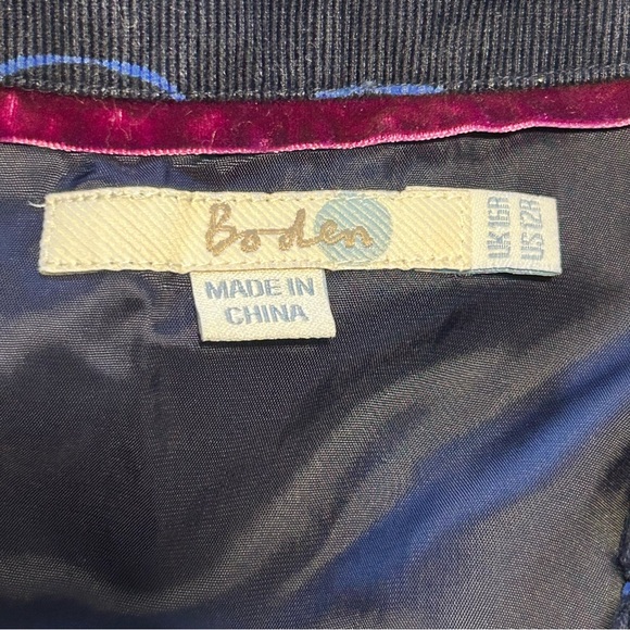 Boden Corduroy Button Front Shirt Dress | Geometric Blues w/pockets | size 12 - Picture 5 of 13